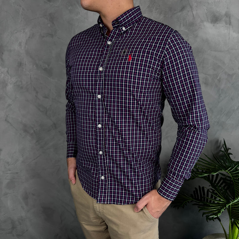 Camisa Social Polo Ralph Lauren Oxford - Xadrez Roxa