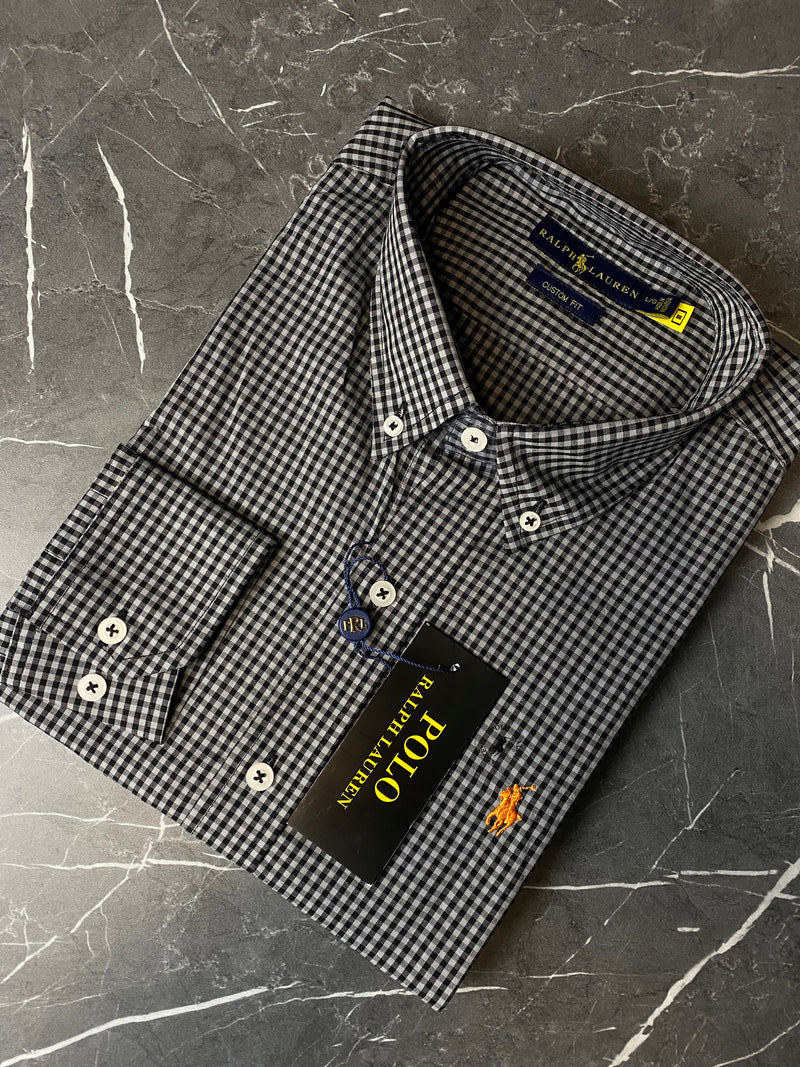 Camisa Social Polo Ralph Lauren Oxford - Xadrez Cinza