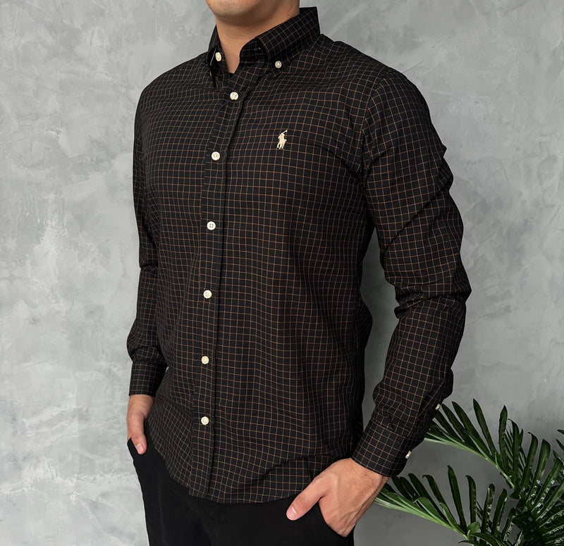 Camisa Social Polo Ralph Lauren Oxford - Xadrez Preta