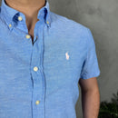 Camisa Social Manga Curta Polo Ralph Lauren - Azul - Linho