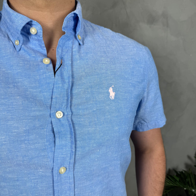 Camisa Social Manga Curta Polo Ralph Lauren - Azul - Linho