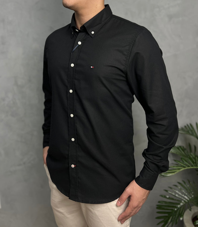 Camisa Social Tommy Hilfiger Oxford - Preta