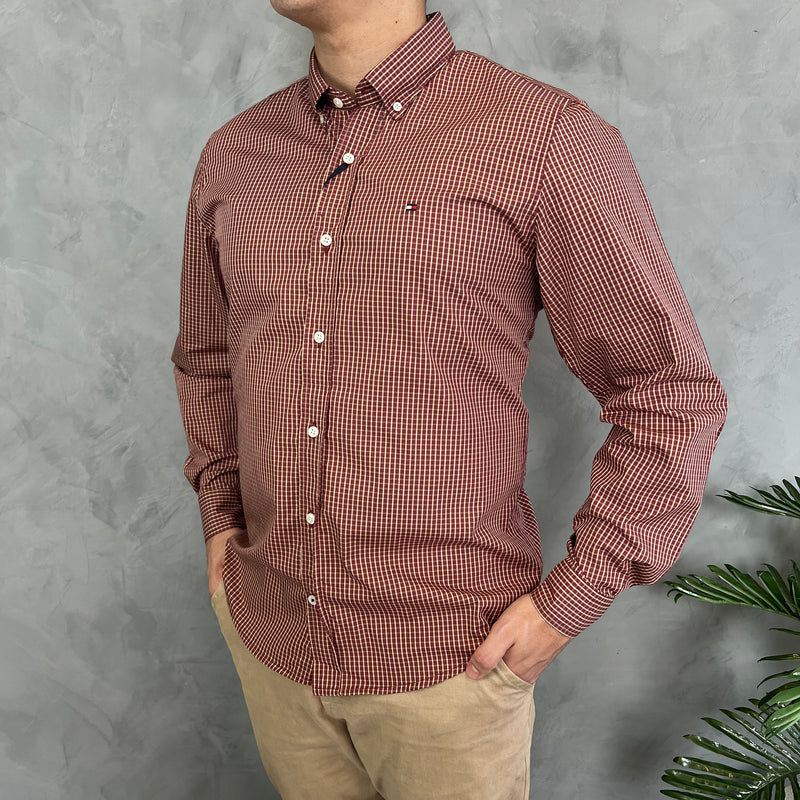 Camisa Social Tommy Hilfiger Oxford - Xadrez Vinho