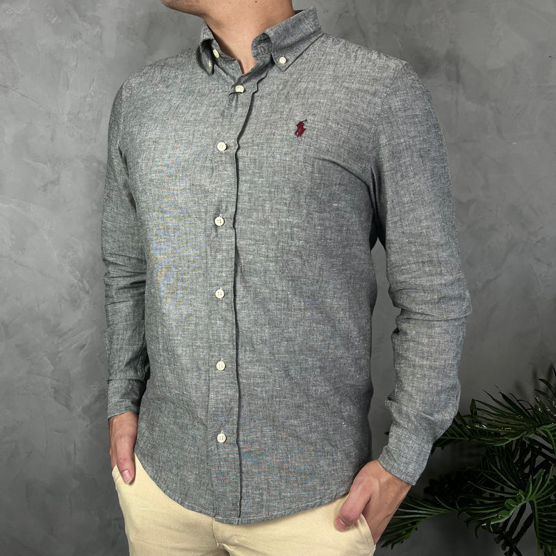 Camisa Social Polo Ralph Lauren - Cinza Mescla - Linho