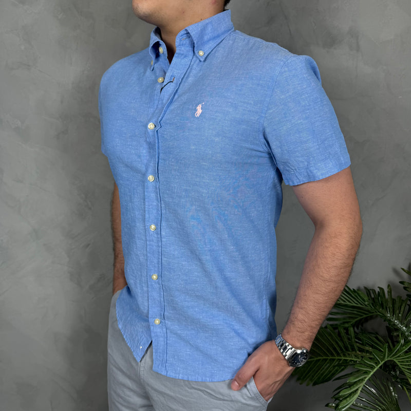 Camisa Social Manga Curta Polo Ralph Lauren - Azul - Linho