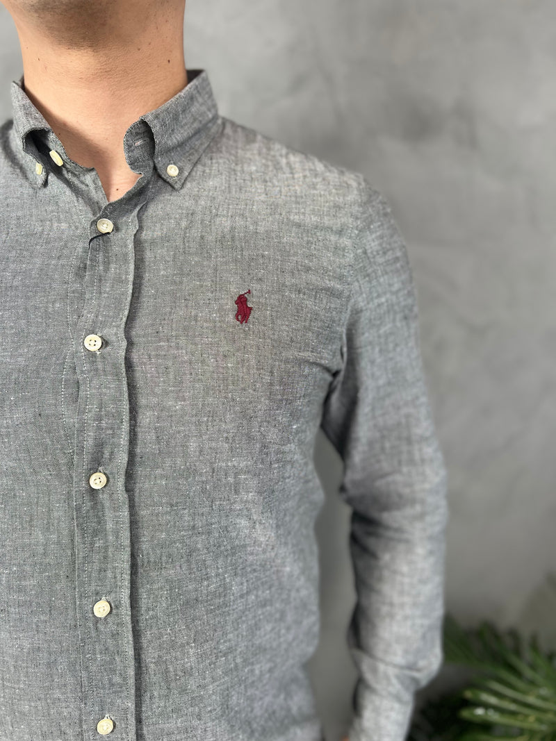 Camisa Social Polo Ralph Lauren - Cinza Mescla - Linho