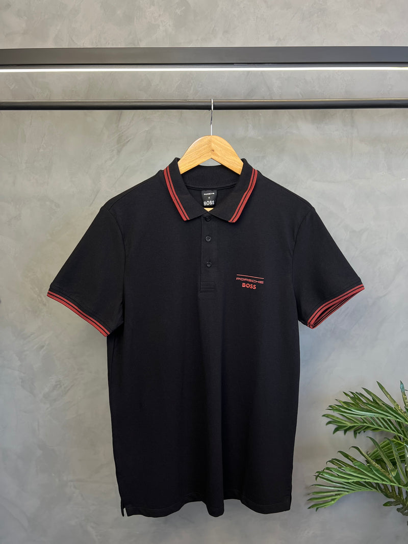 Camisa Gola Polo Porsche x Boss - Preta