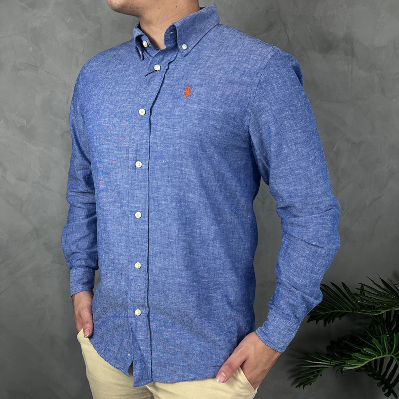 Camisa Social Polo Ralph Lauren - Azul - Linho