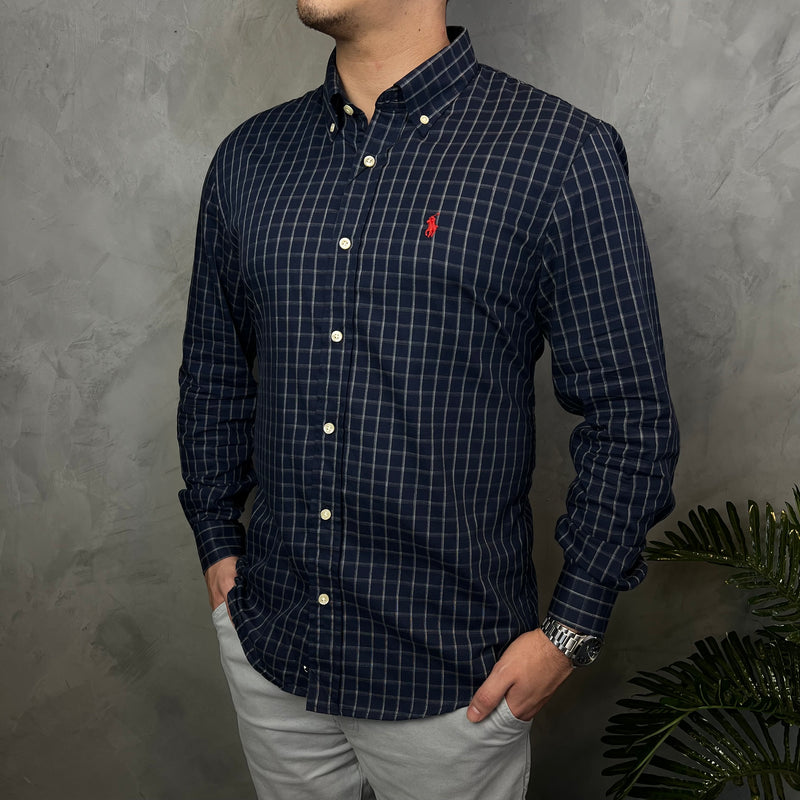 Camisa Social Polo Ralph Lauren Oxford - Xadrez Azul Marinho