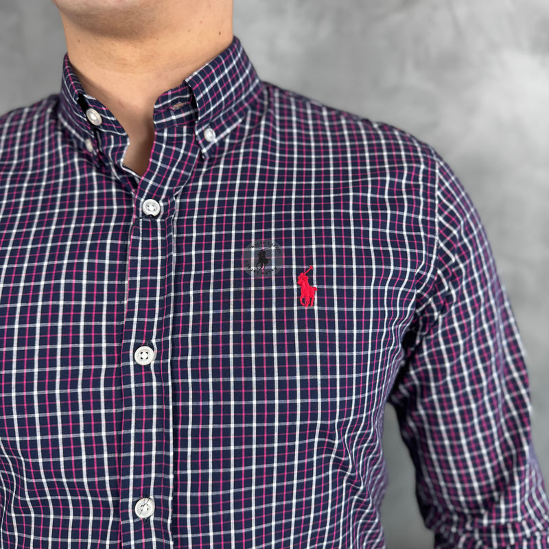 Camisa Social Polo Ralph Lauren Oxford - Xadrez Roxa