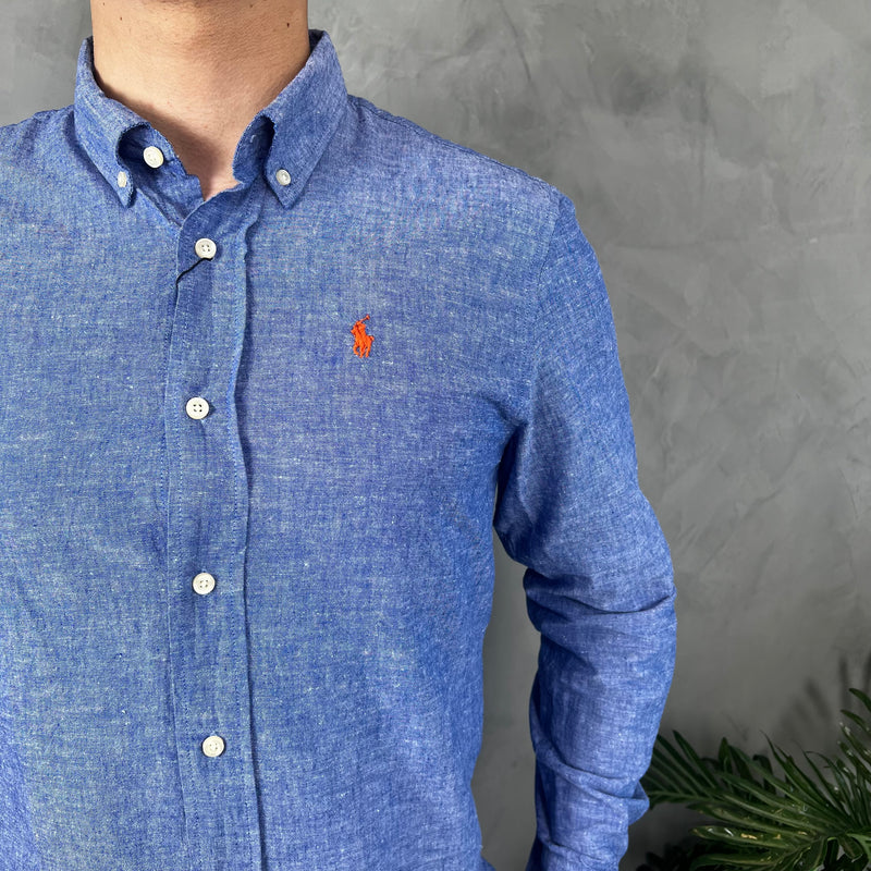 Camisa Social Polo Ralph Lauren - Azul - Linho
