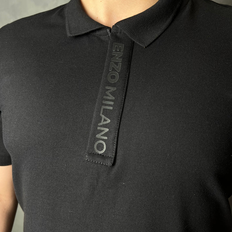 Camisa Gola Polo com Zíper Enzo Milano - Preta
