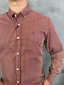 Camisa Social Tommy Hilfiger Oxford - Xadrez Vinho