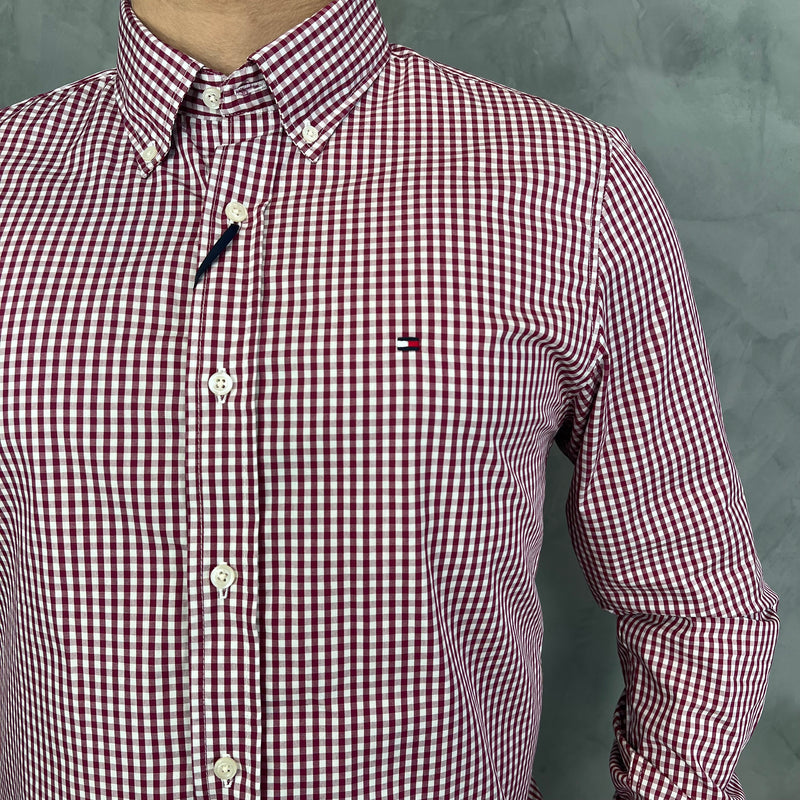 Camisa Social Tommy Hilfiger Oxford - Xadrez Rosa