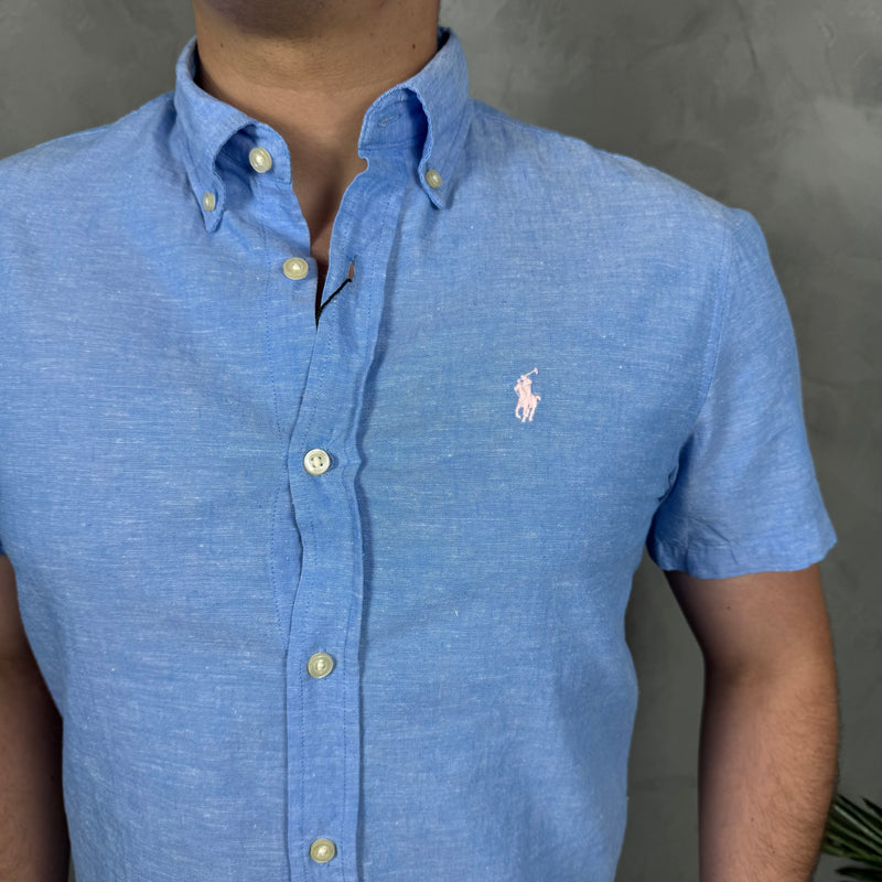 Camisa Social Manga Curta Polo Ralph Lauren - Azul - Linho