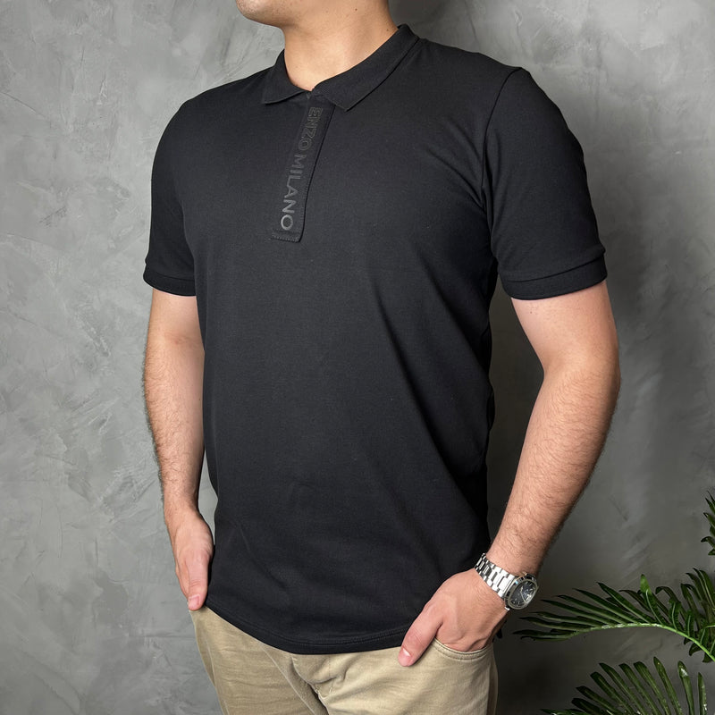 Camisa Gola Polo com Zíper Enzo Milano - Preta