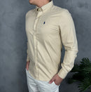 Camisa Social Polo Ralph Lauren Oxford - Marrom Claro