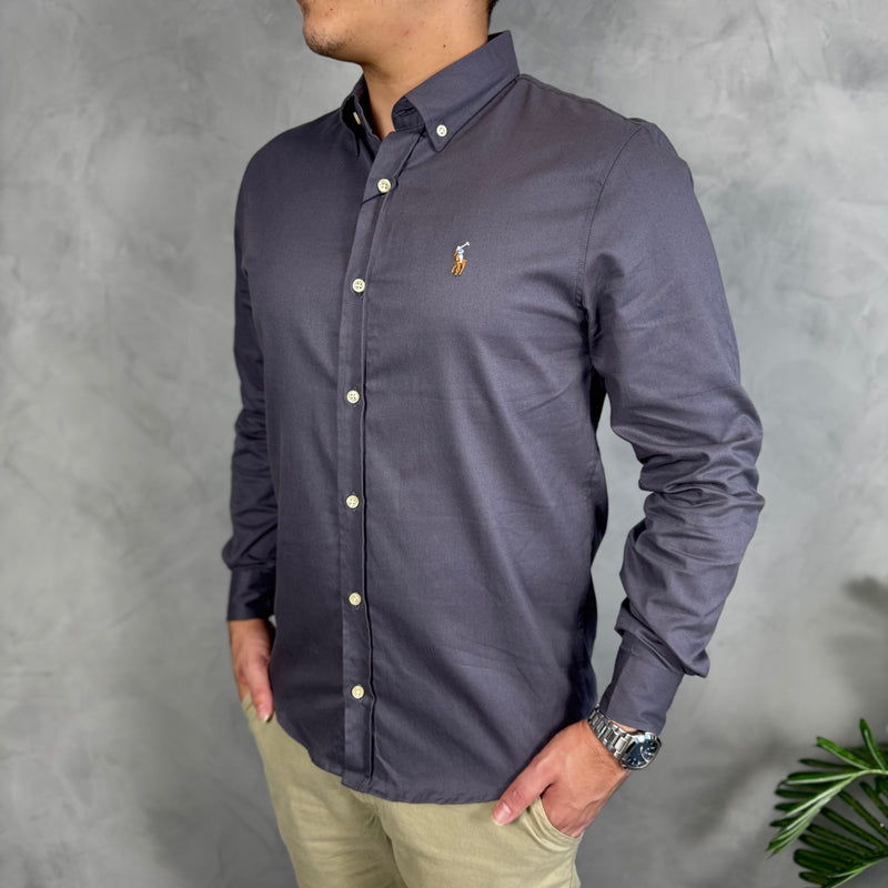 Camisa Social Polo Ralph Lauren Oxford - Chumbo