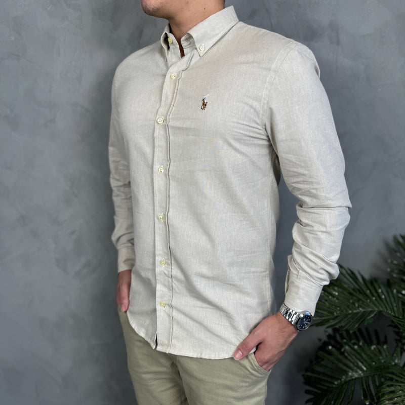 Camisa Social Polo Ralph Lauren Oxford - Bege
